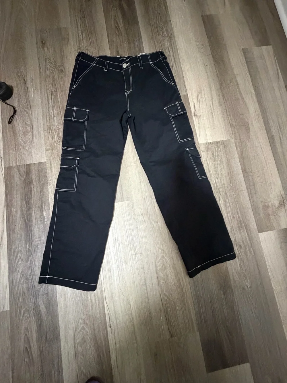 True Religion Black Cargo Pants with White Contrast Stitching